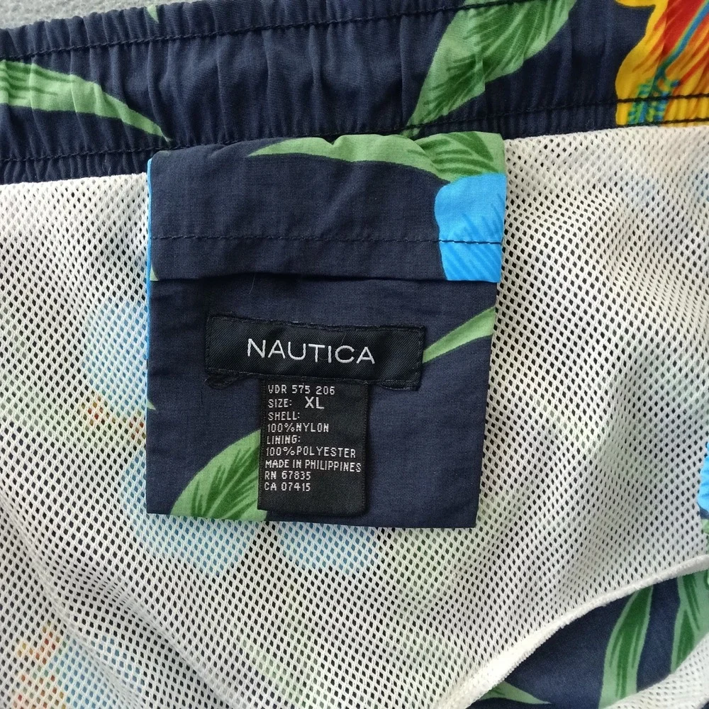 Nautica Mens XL Swim Trunks Navy Blue Tropical Hibiscus Floral Mesh Lined